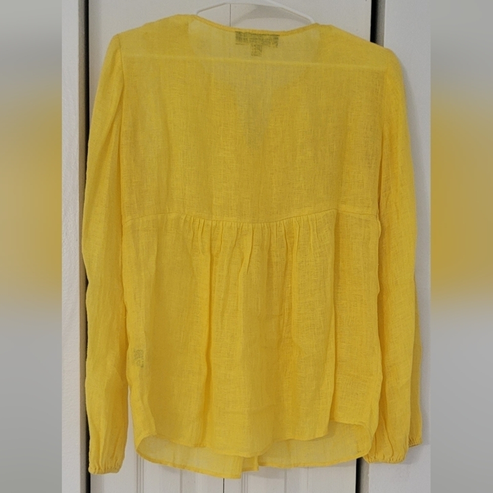 LAFAYETTE 148 Yellow Embroidered Women's Blouse   Linen 100% Size 2P - Picture 10 of 10